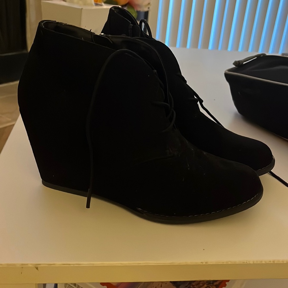 Target black suede wedge booties